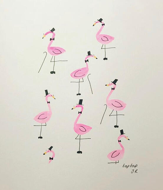 Picture of flamingos with top hats